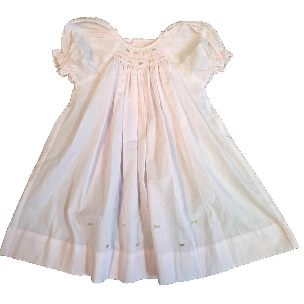 Petit Ami Hand Embroidered Smocked Baby Girl's Dress 6M Pink Pastel Flowers